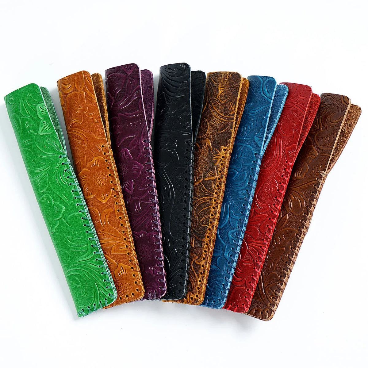Pen Case Leather Floral Embossed Handmade Spacious Storage