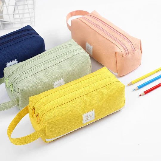 Pencil Case Multiple Compartments Carry Handle Durable Fabric