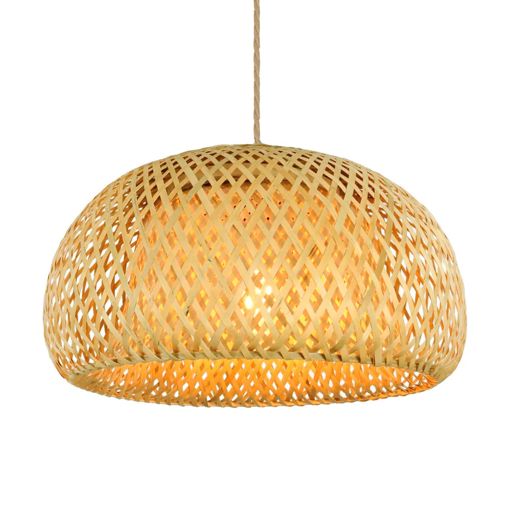 Pendant Lamp Handwoven Bamboo Adjustable Drop Ceiling Rose Compatible