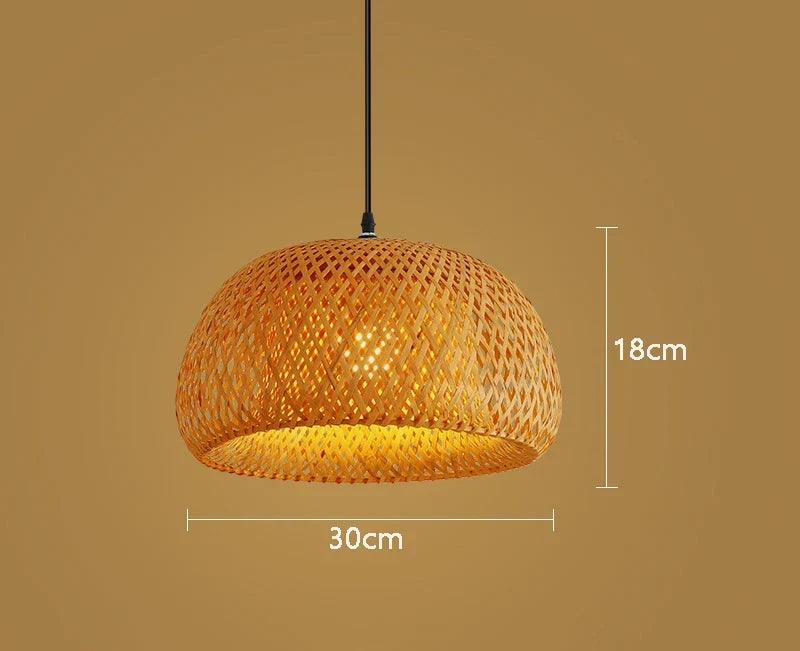 Pendant Lamp Handwoven Bamboo Adjustable Drop Ceiling Rose Compatible
