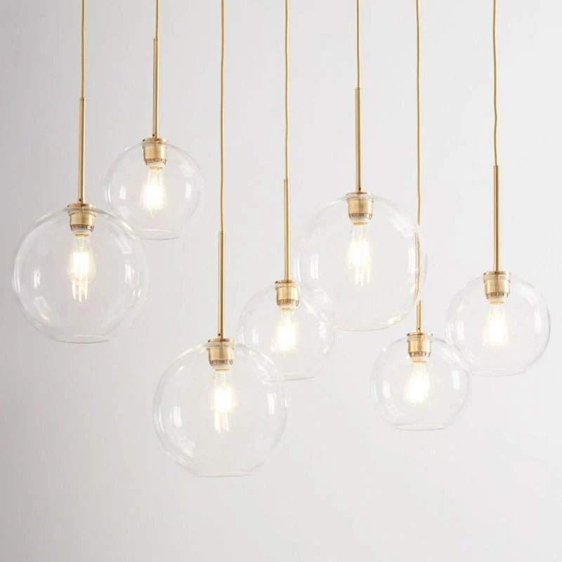 Pendant Light Brass Finish & Clear Glass Globe Adjustable Drop