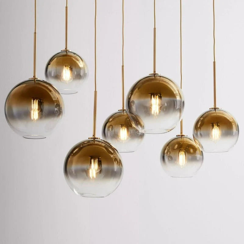Pendant Light Brass Finish & Clear Glass Globe Adjustable Drop