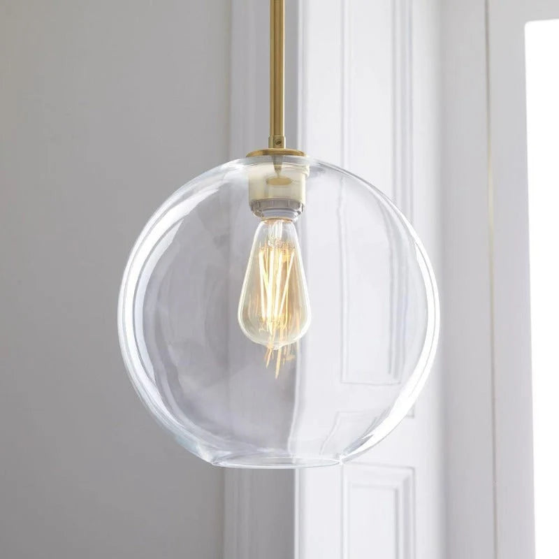 Pendant Light Brass Finish & Clear Glass Globe Adjustable Drop