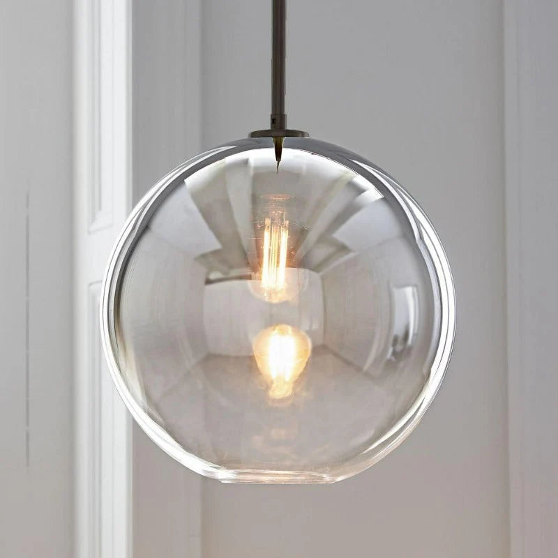Pendant Light Brass Finish & Clear Glass Globe Adjustable Drop