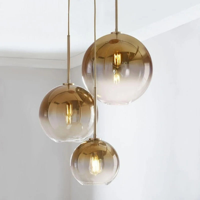 Pendant Light Brass Finish & Clear Glass Globe Adjustable Drop