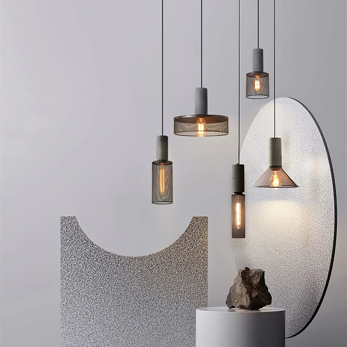 Pendant Light Cast Cement Shade Adjustable Drop