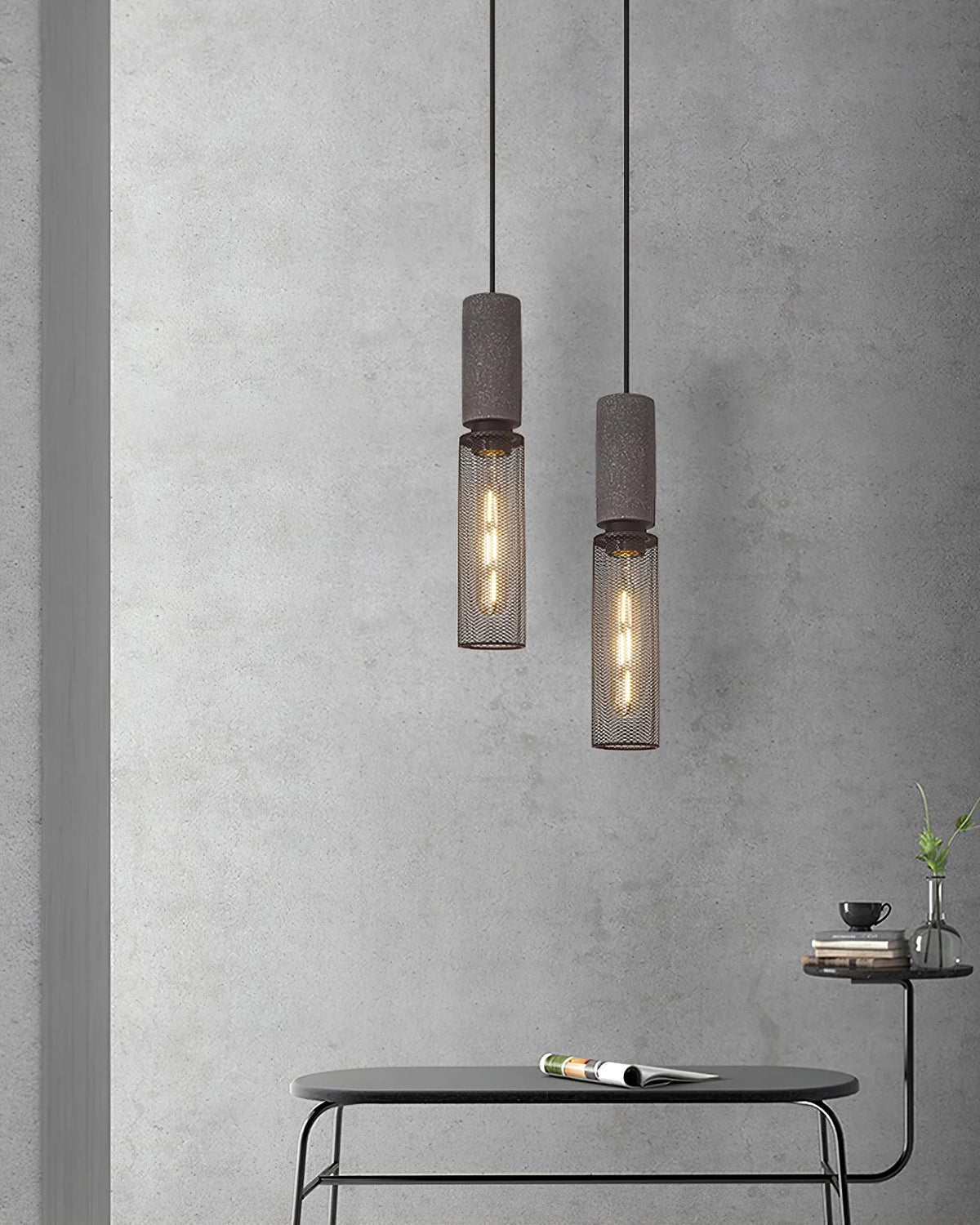 Pendant Light Cast Cement Shade Adjustable Drop