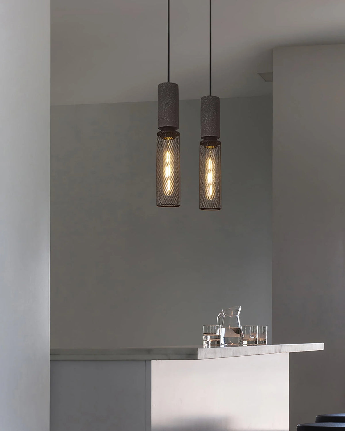 Pendant Light Cast Cement Shade Adjustable Drop