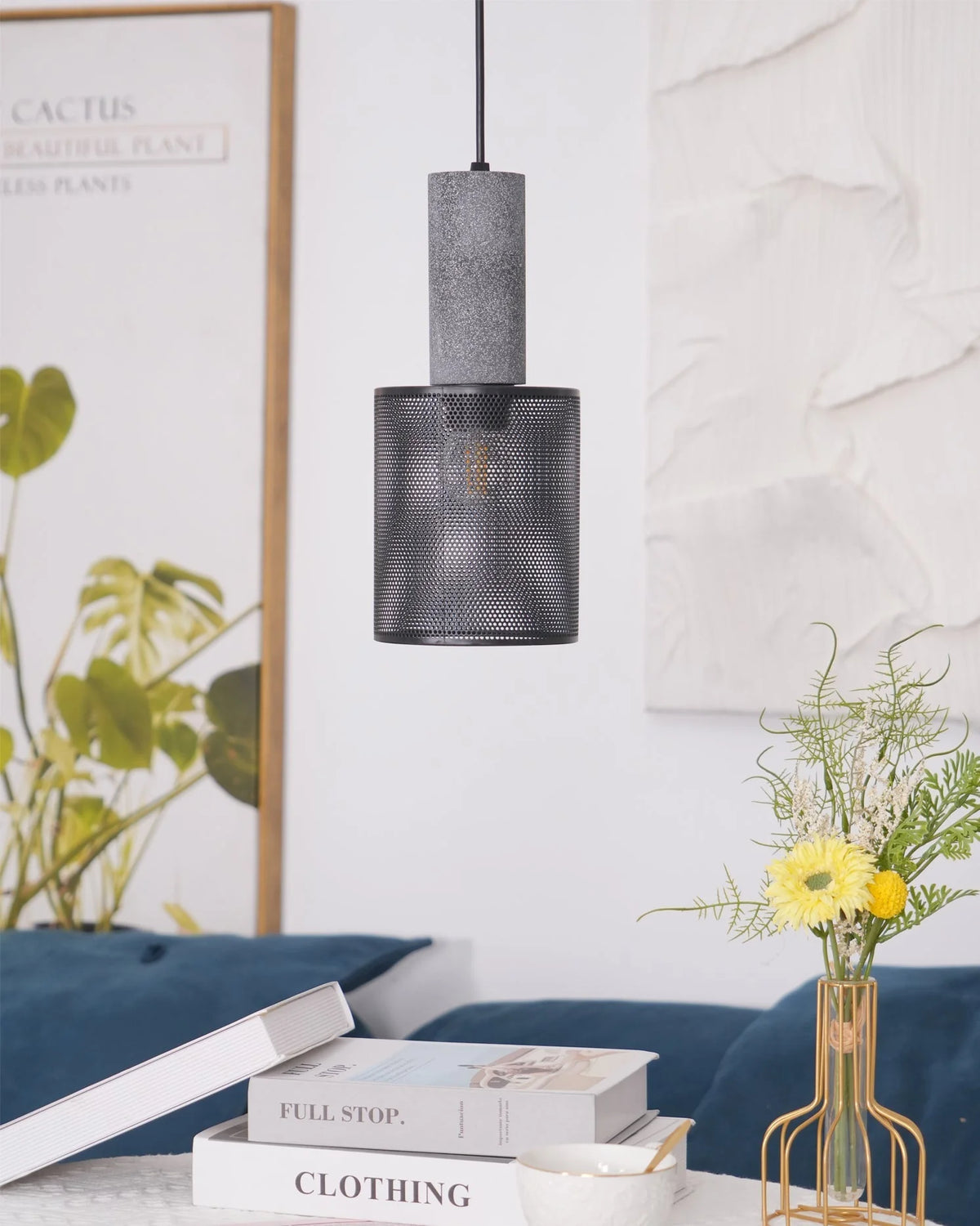 Pendant Light Cast Cement Shade Adjustable Drop