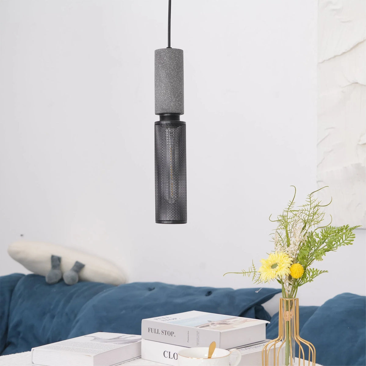 Pendant Light Cast Cement Shade Adjustable Drop