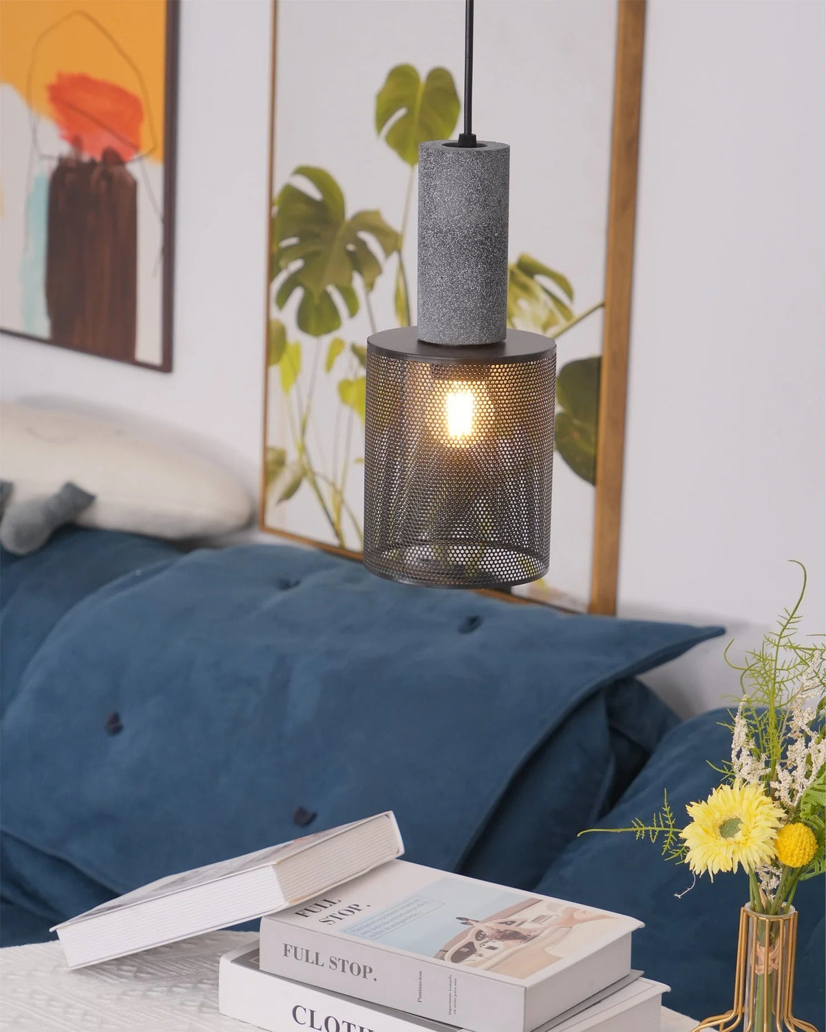 Pendant Light Cast Cement Shade Adjustable Drop