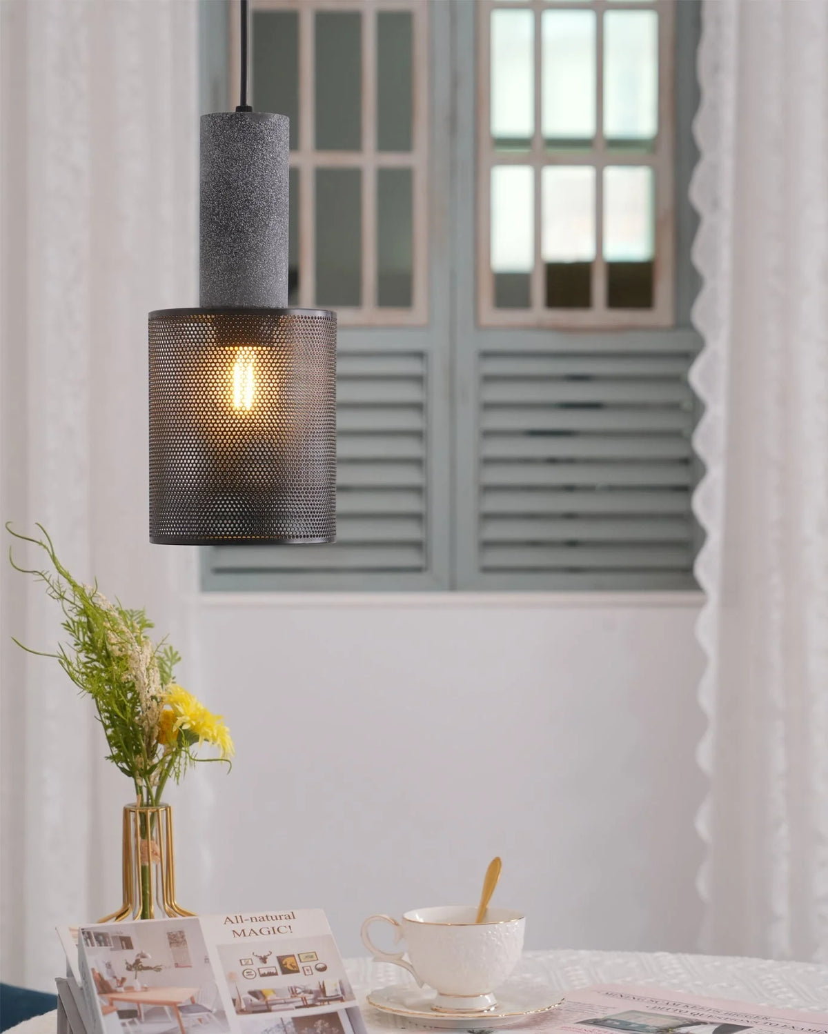 Pendant Light Cast Cement Shade Adjustable Drop
