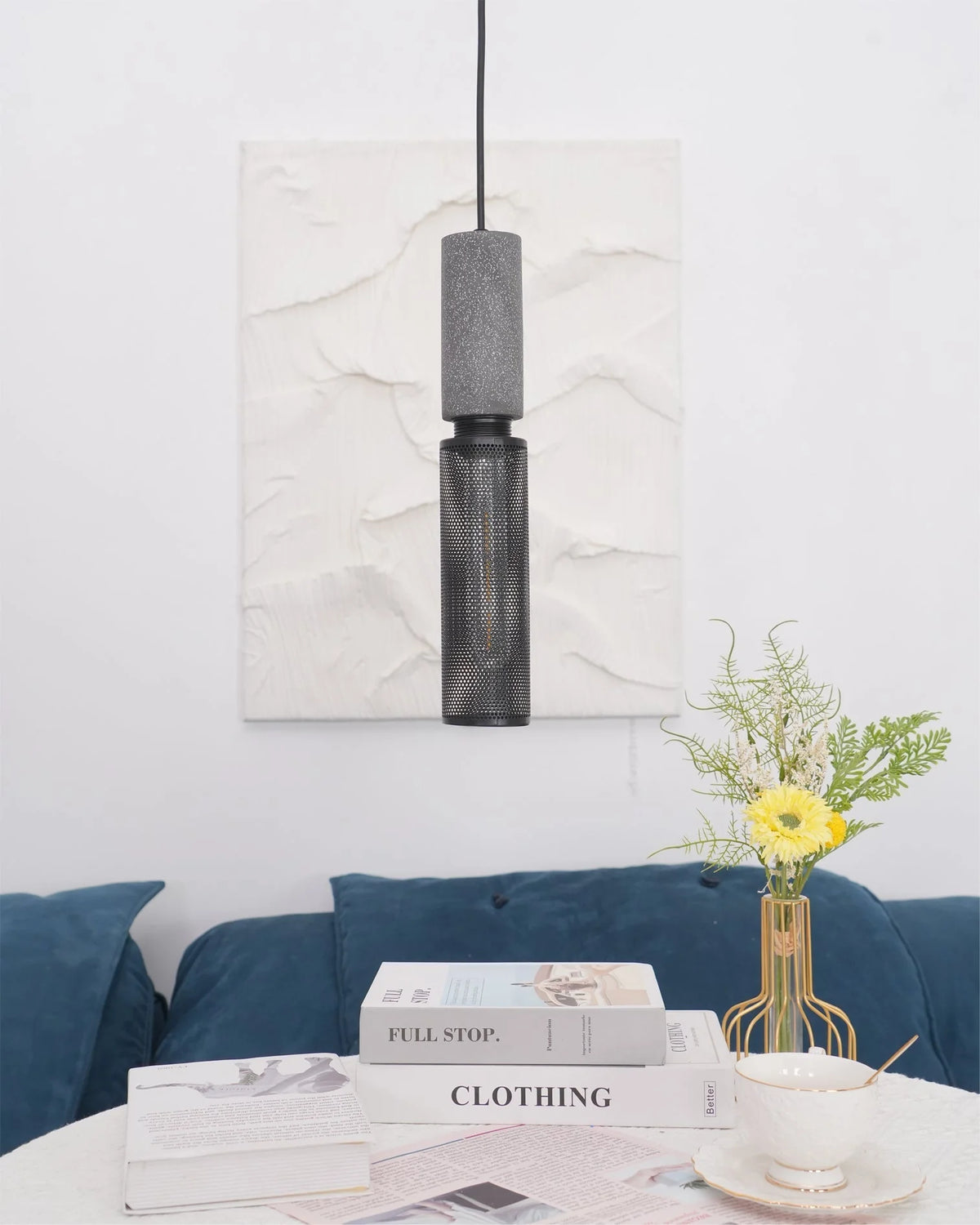 Pendant Light Cast Cement Shade Adjustable Drop