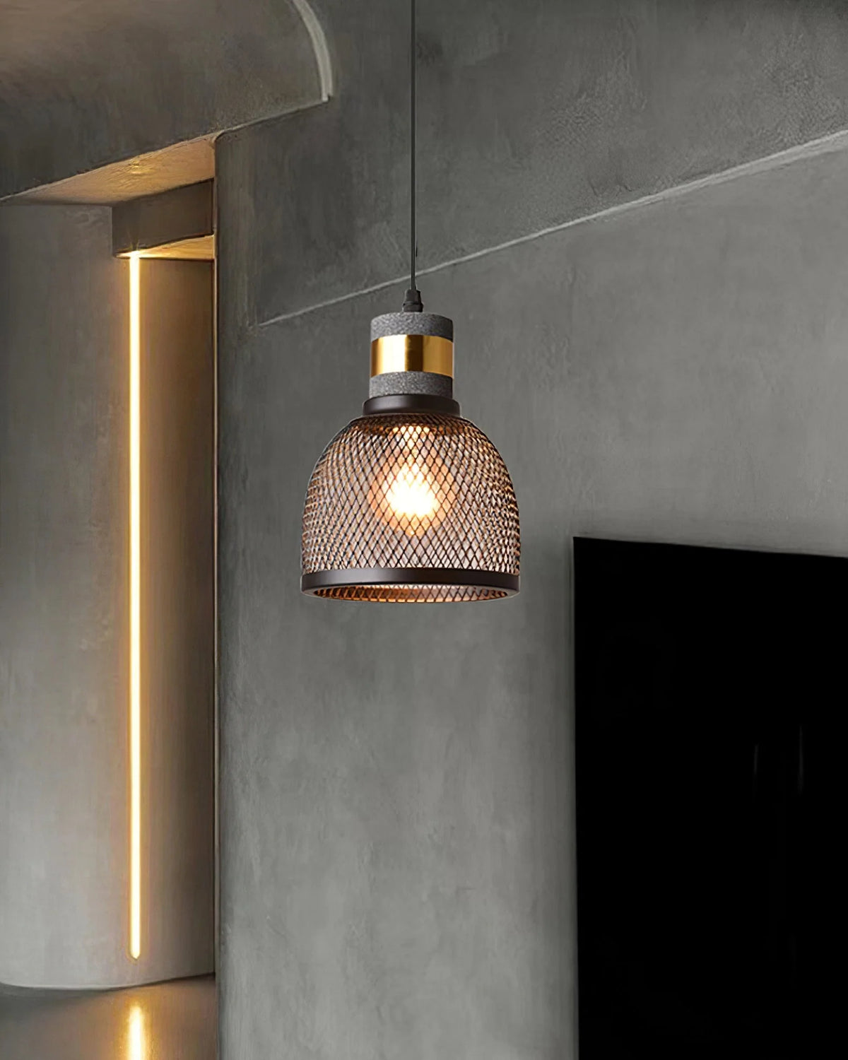 Pendant Light Cast Cement Shade Adjustable Drop