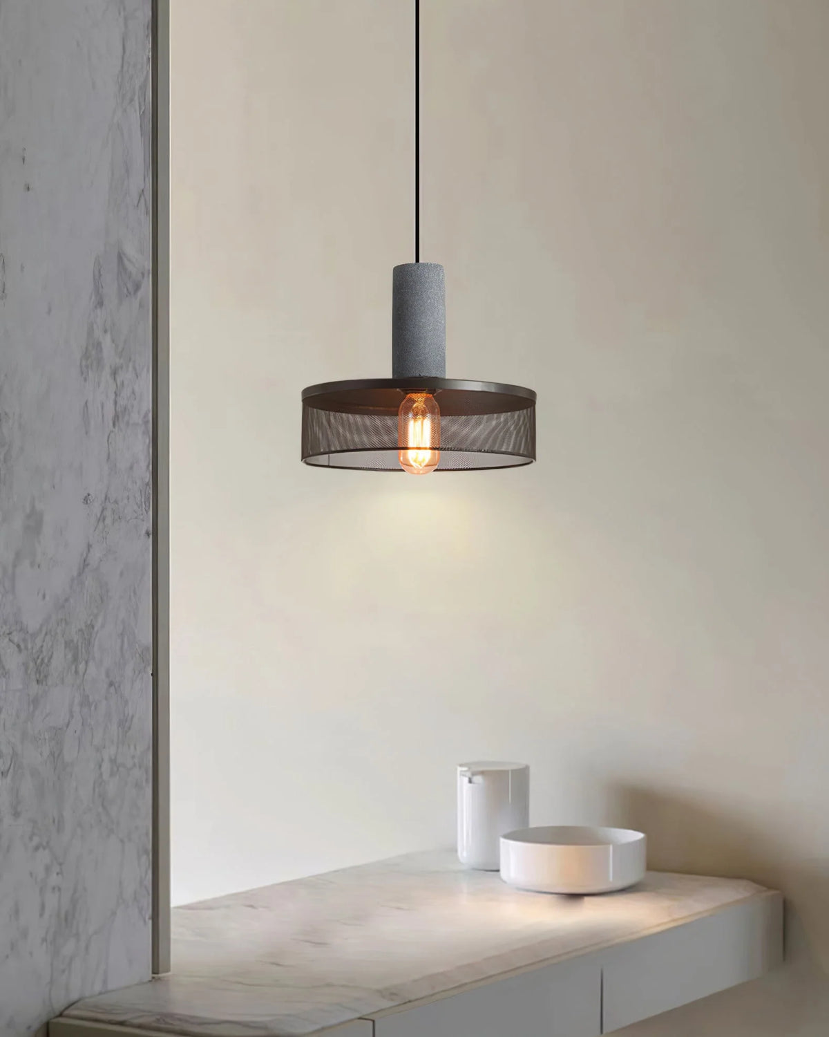Pendant Light Cast Cement Shade Adjustable Drop