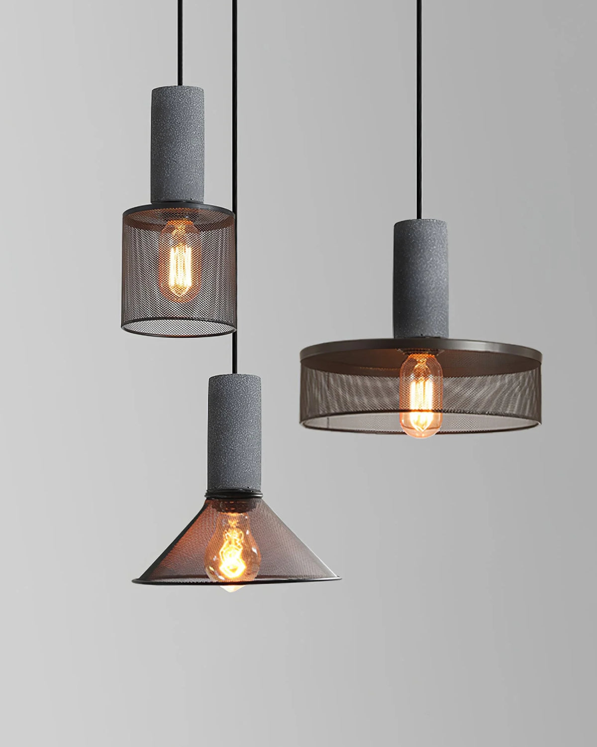 Pendant Light Cast Cement Shade Adjustable Drop