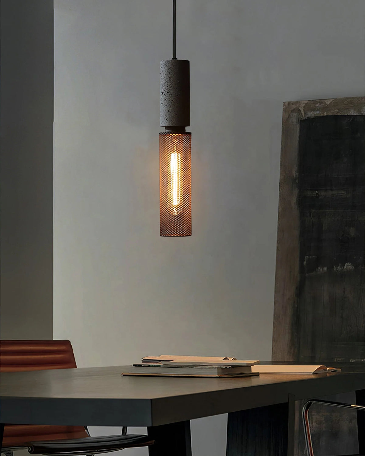 Pendant Light Cast Cement Shade Adjustable Drop