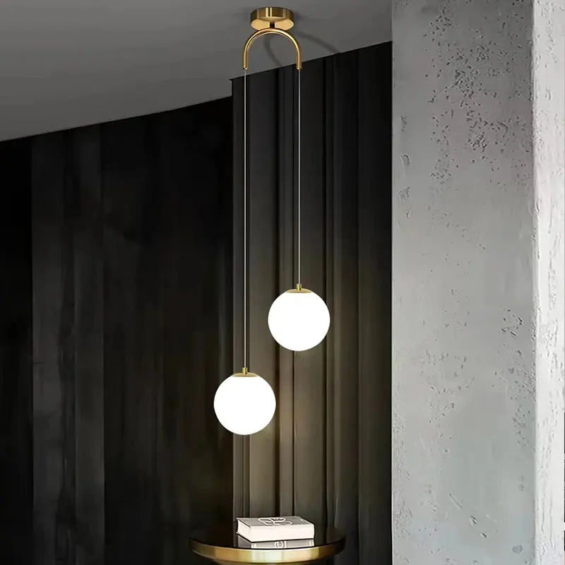 Pendant Light Glass Globe Clear & Opal Adjustable Drop