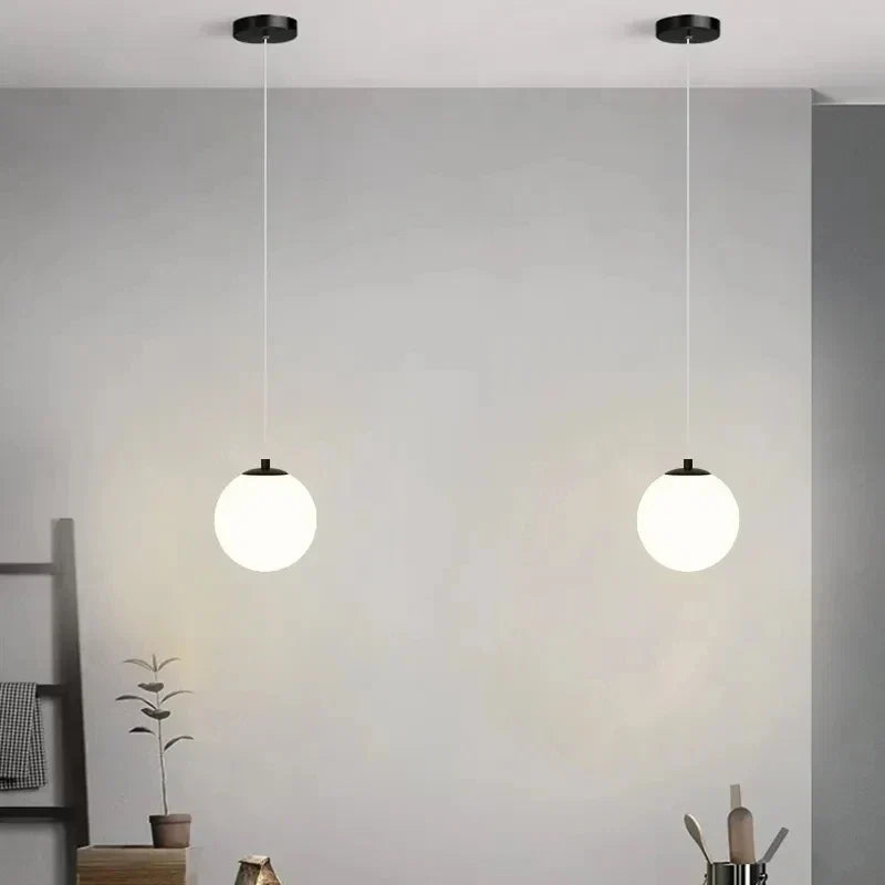 Pendant Light Glass Globe Clear & Opal Adjustable Drop
