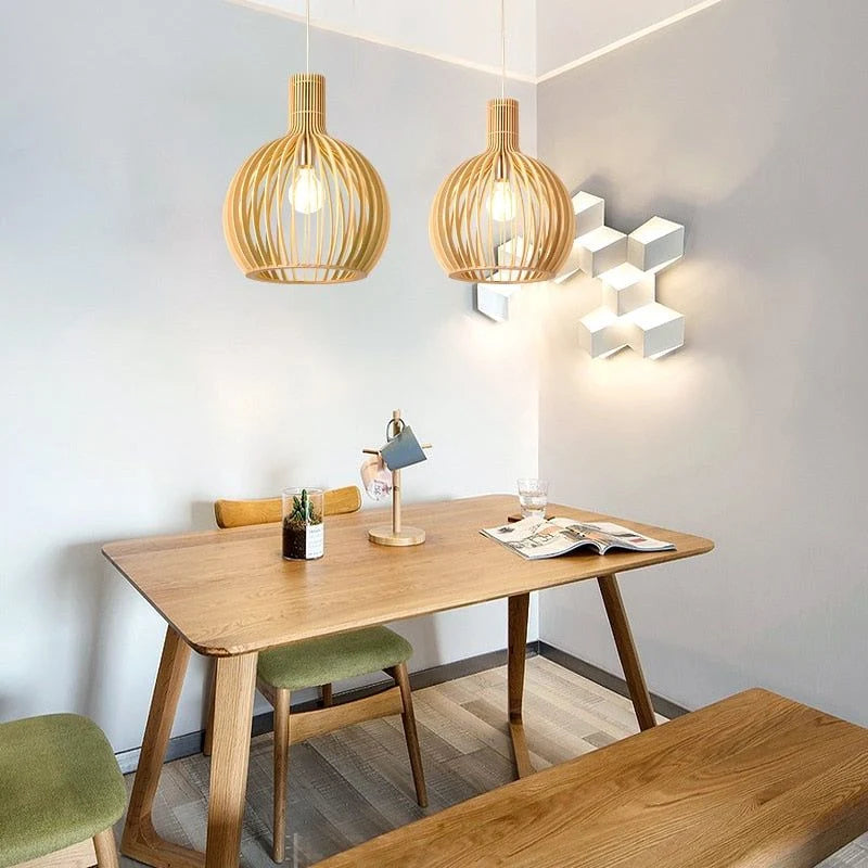 Pendant Light Handcrafted Solid Wood Adjustable Drop