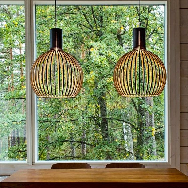 Pendant Light Handcrafted Solid Wood Adjustable Drop