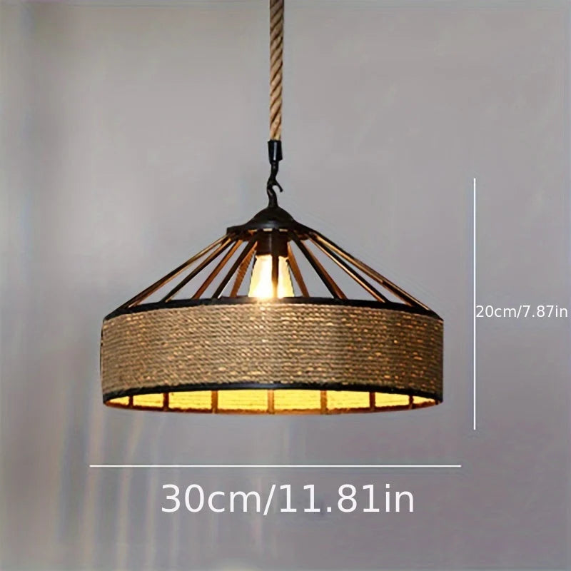 Pendant Light Hemp Rope Shade Metal Frame Adjustable Drop