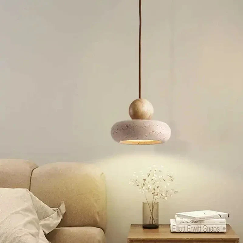 Pendant Light Natural Stone & Timber Adjustable Drop
