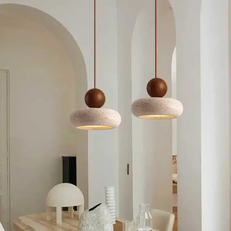 Pendant Light Natural Stone & Timber Adjustable Drop