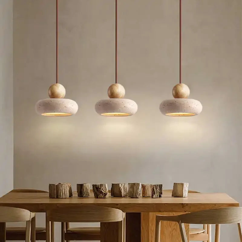 Pendant Light Natural Stone & Timber Adjustable Drop