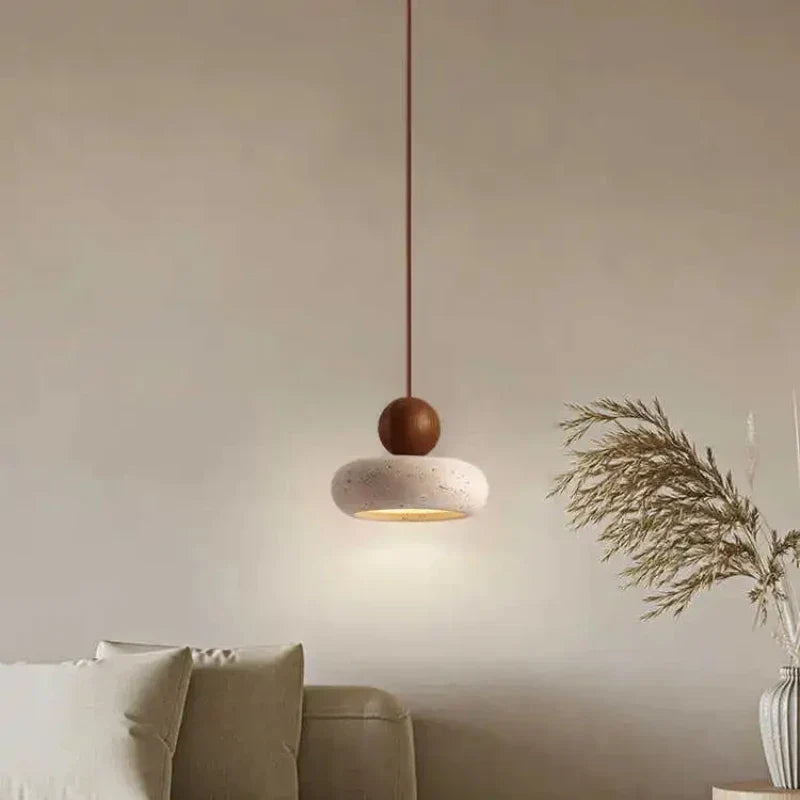 Pendant Light Natural Stone & Timber Adjustable Drop