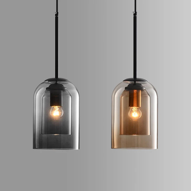 Pendant Light Nested Double Glass Shades Adjustable Drop