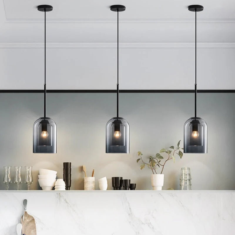 Pendant Light Nested Double Glass Shades Adjustable Drop
