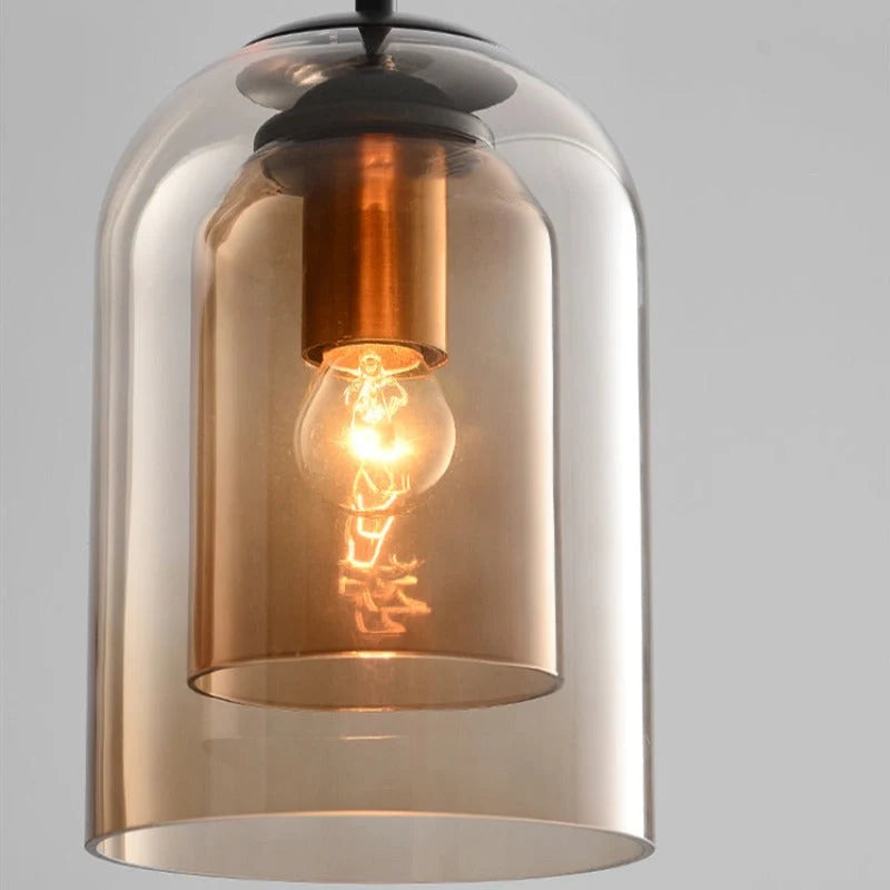 Pendant Light Nested Double Glass Shades Adjustable Drop