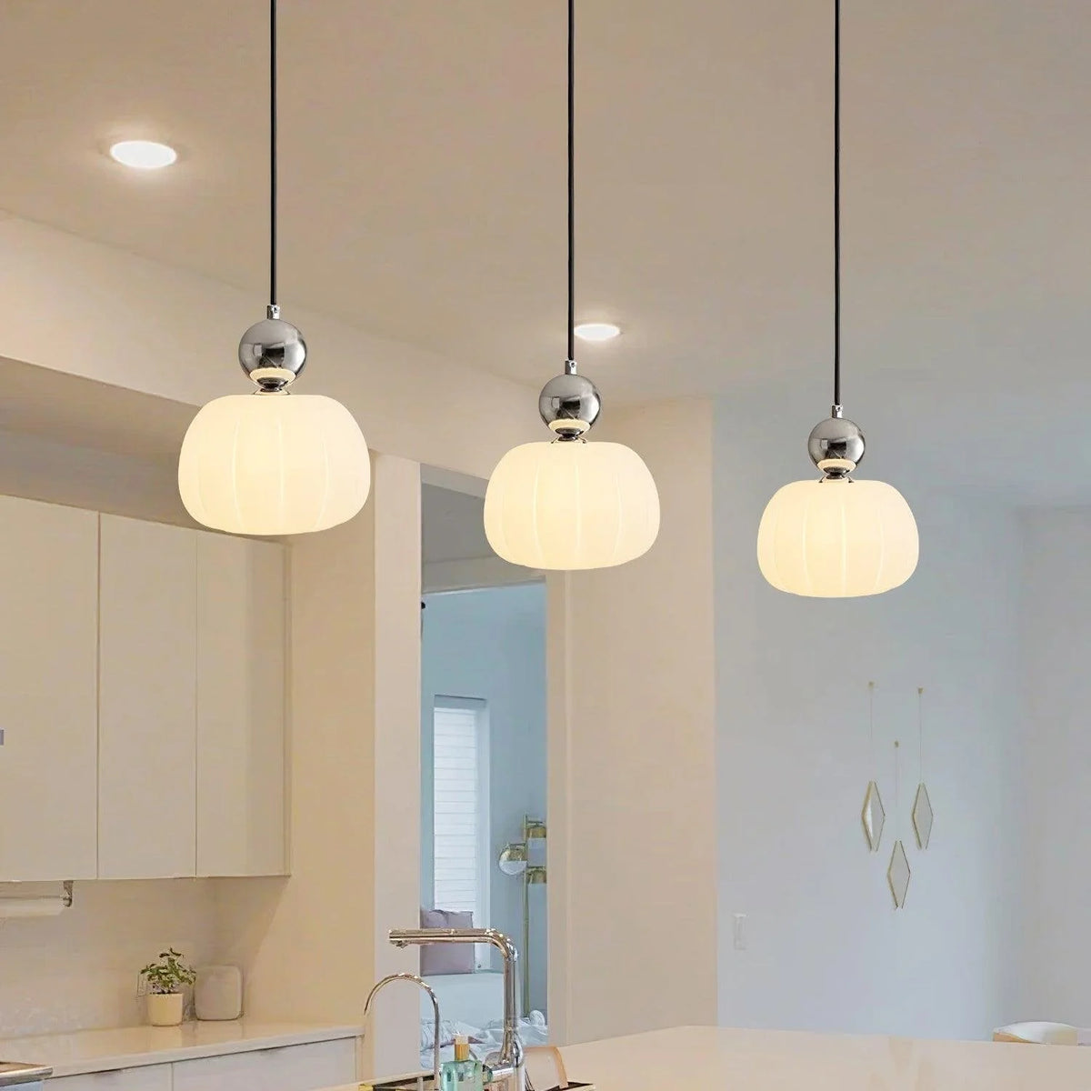 Pendant Light Organic Acrylic Satin Shade Adjustable Drop