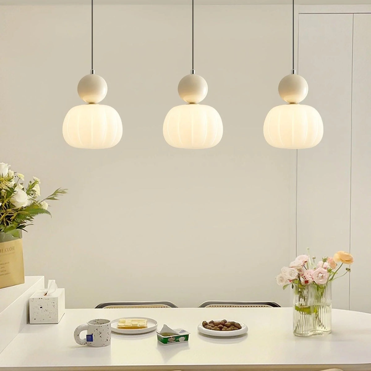 Pendant Light Organic Acrylic Satin Shade Adjustable Drop