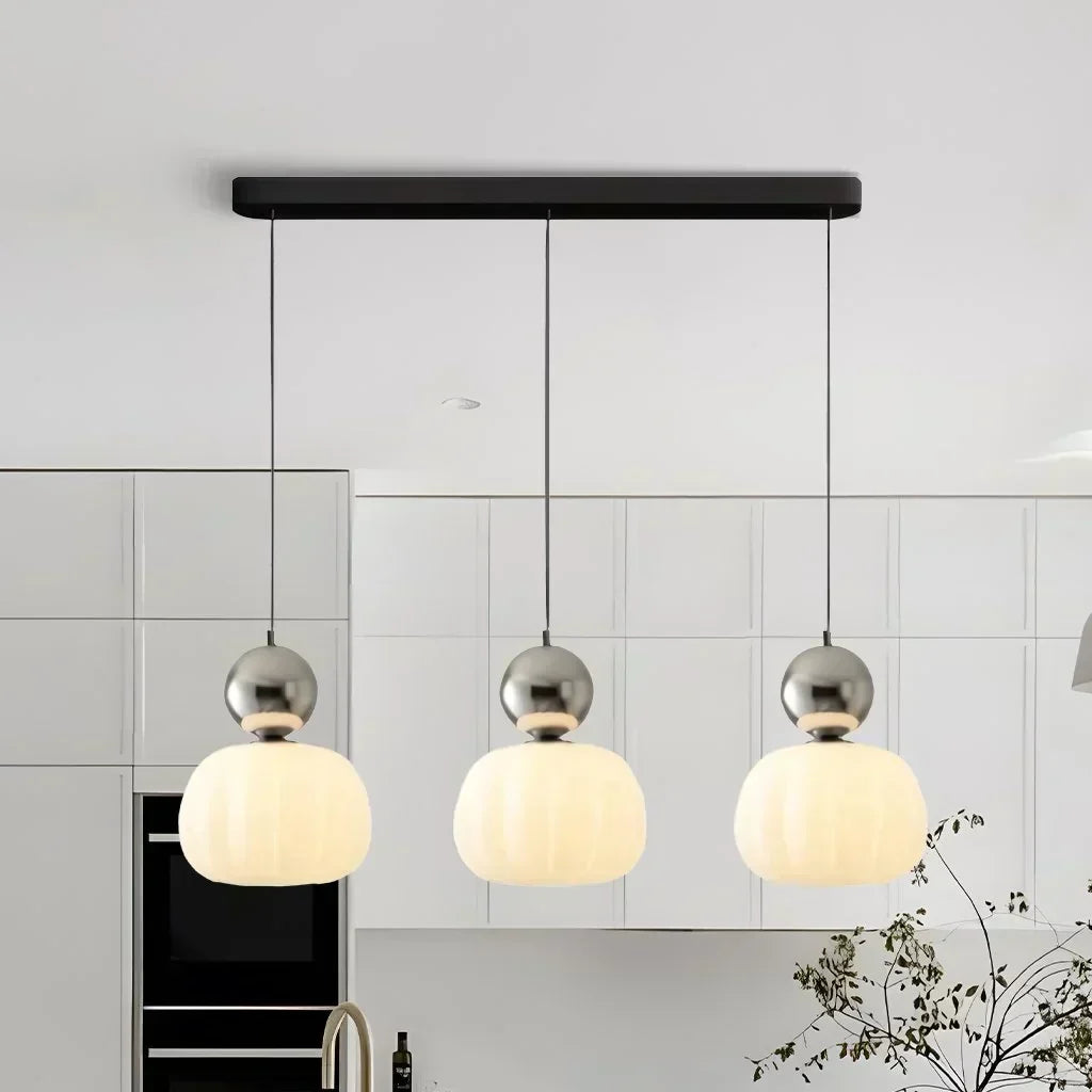 Pendant Light Ribbed Shade Integrated Warm LED & Reflective Interior