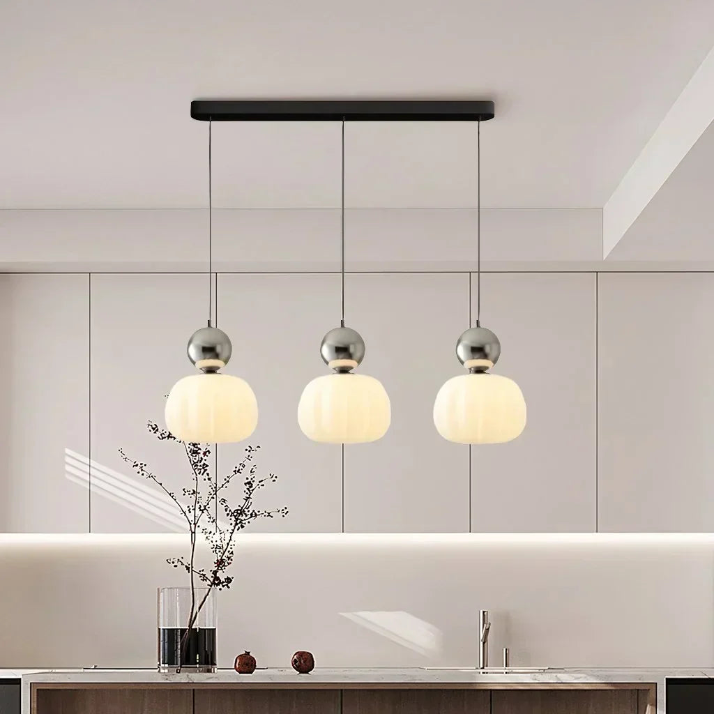 Pendant Light Ribbed Shade Integrated Warm LED & Reflective Interior