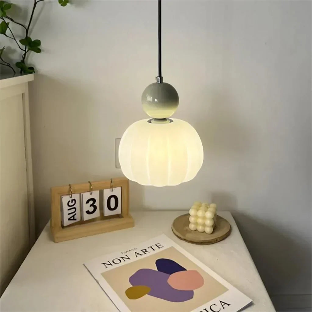 Pendant Light Ribbed Shade Integrated Warm LED & Reflective Interior
