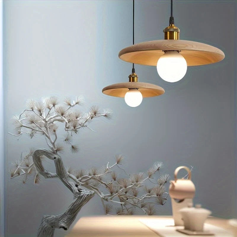 Pendant Light Solid Wood Warm Amber Glow Adjustable Drop