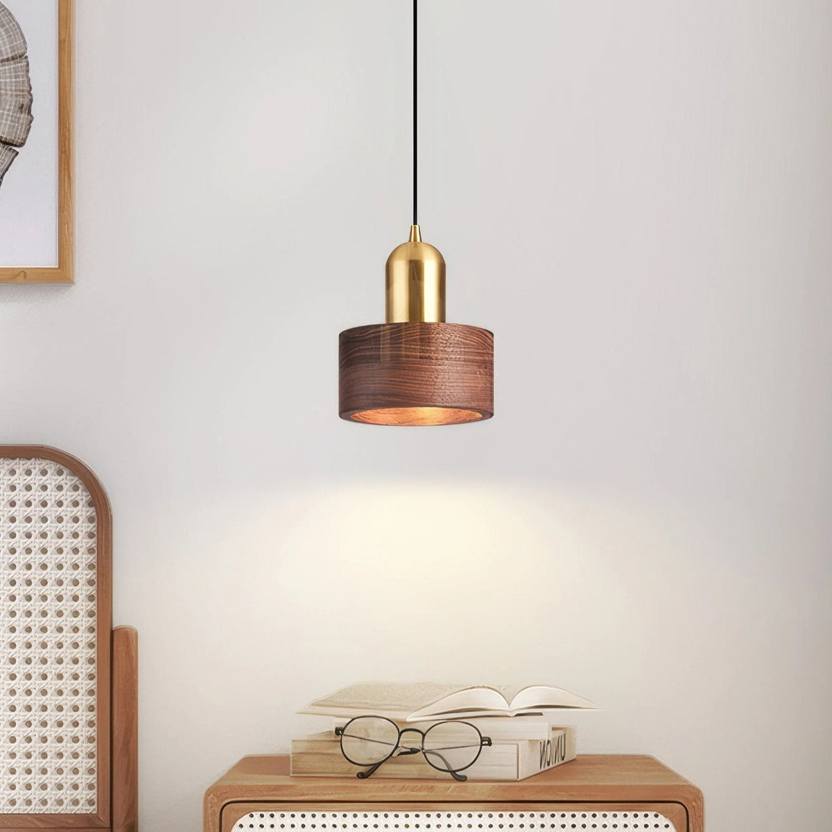 Pendant Light Walnut & Brass Focused Beam Adjustable Drop