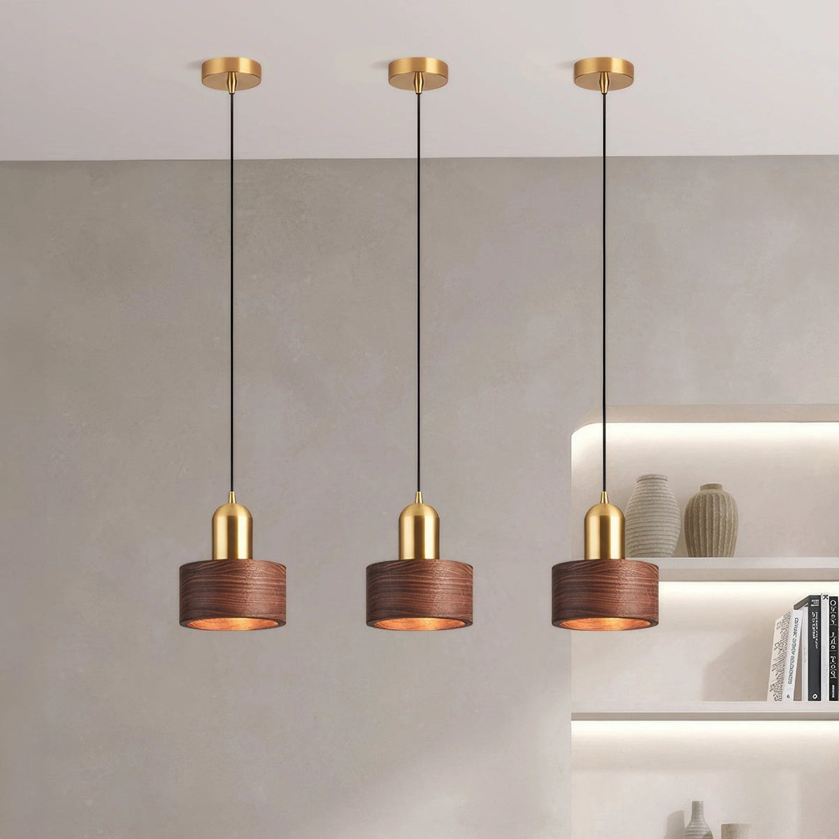 Pendant Light Walnut & Brass Focused Beam Adjustable Drop