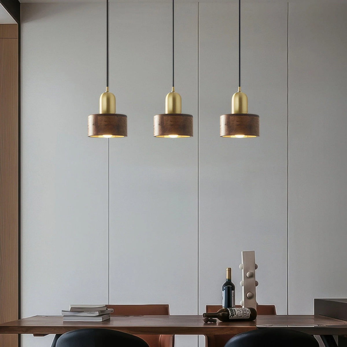 Pendant Light Walnut & Brass Focused Beam Adjustable Drop