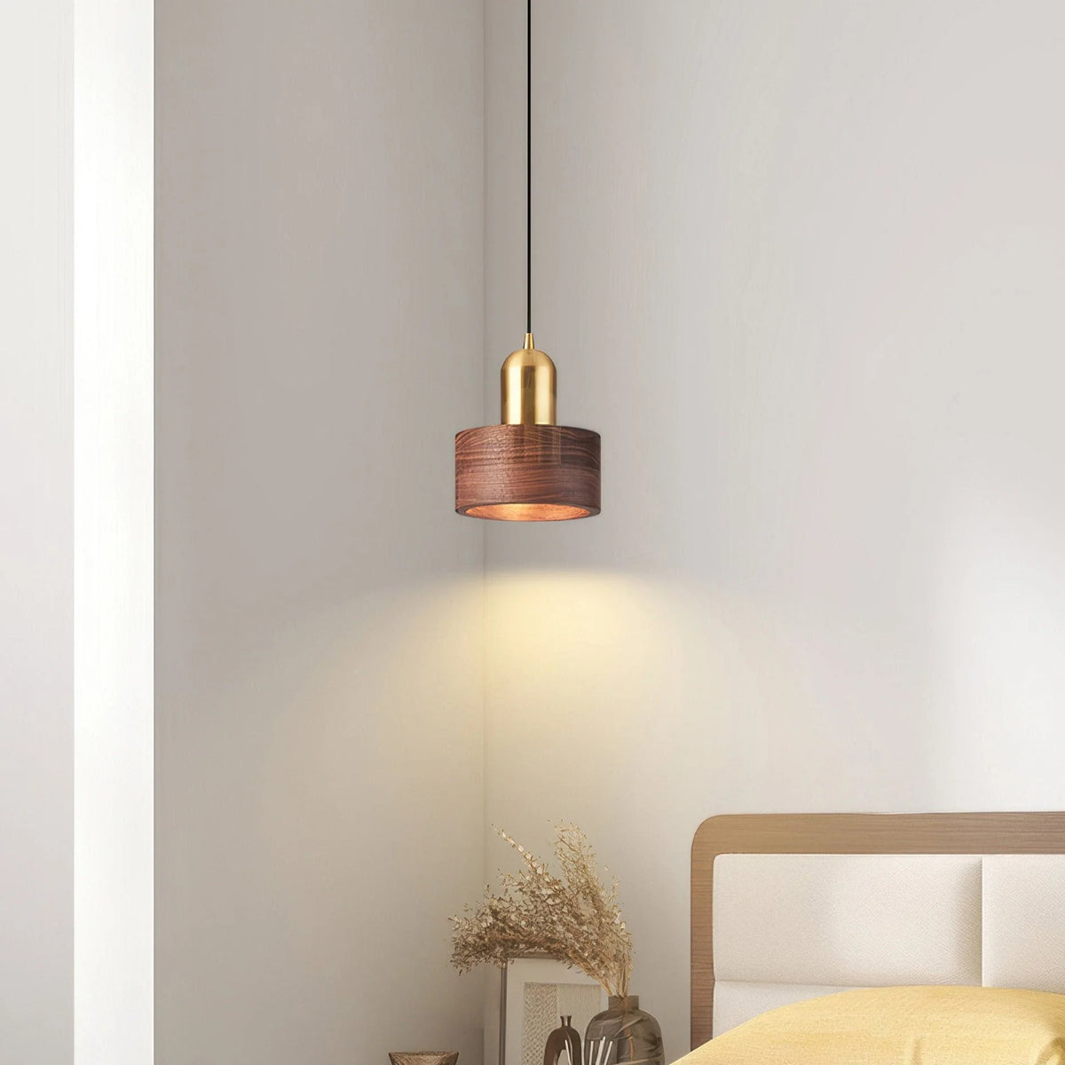Pendant Light Walnut & Brass Focused Beam Adjustable Drop