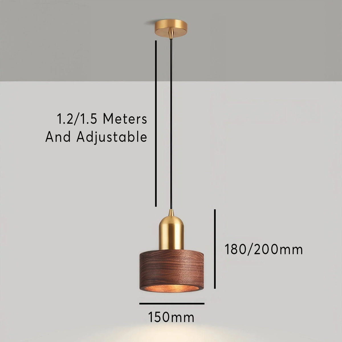 Pendant Light Walnut & Brass Focused Beam Adjustable Drop