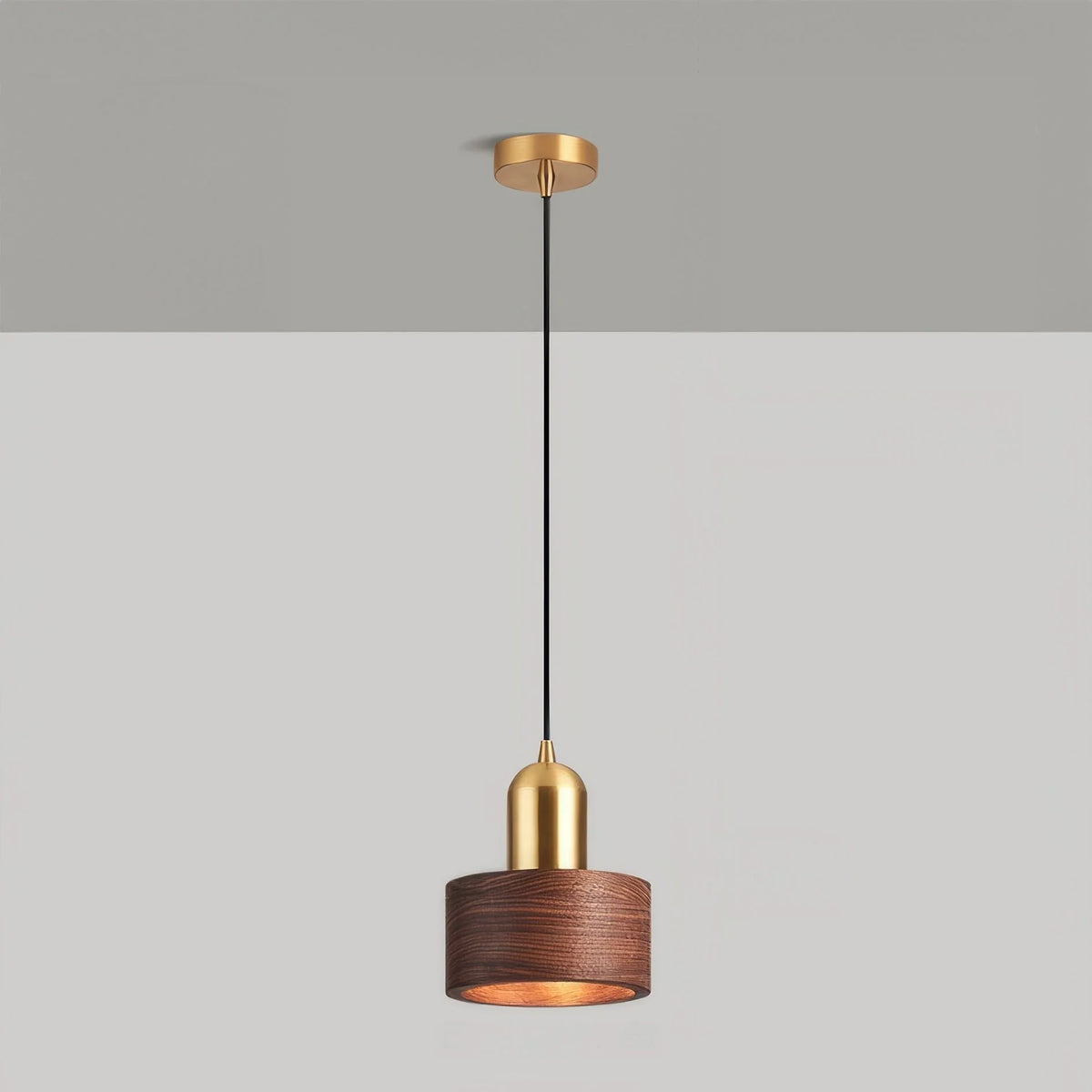 Pendant Light Walnut & Brass Focused Beam Adjustable Drop