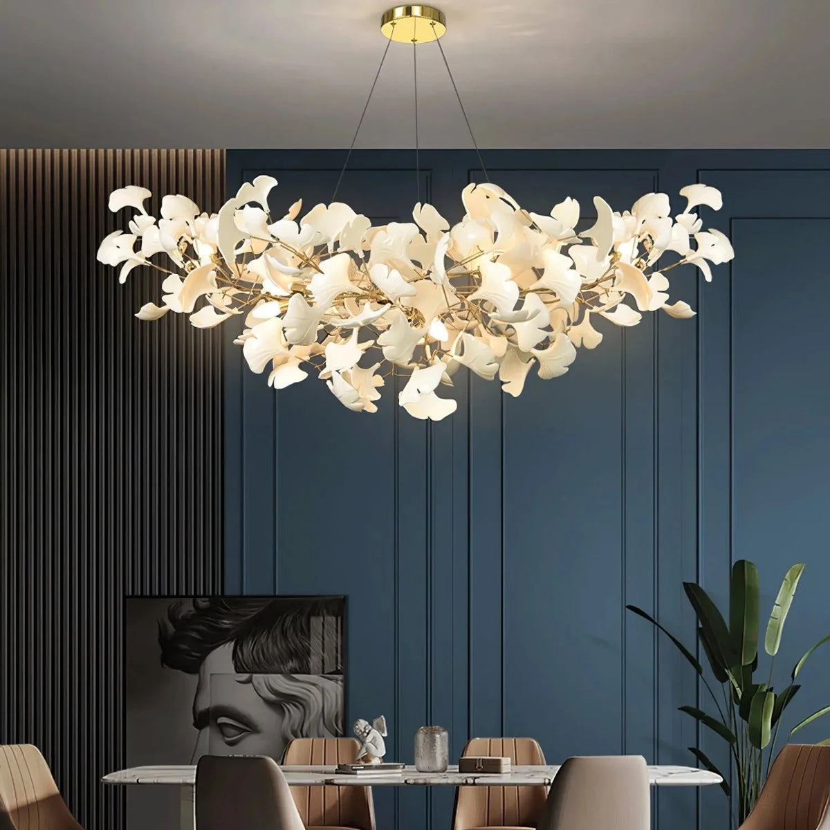 Pendant Light White Ceramic U-Shaped Design Adjustable Suspension