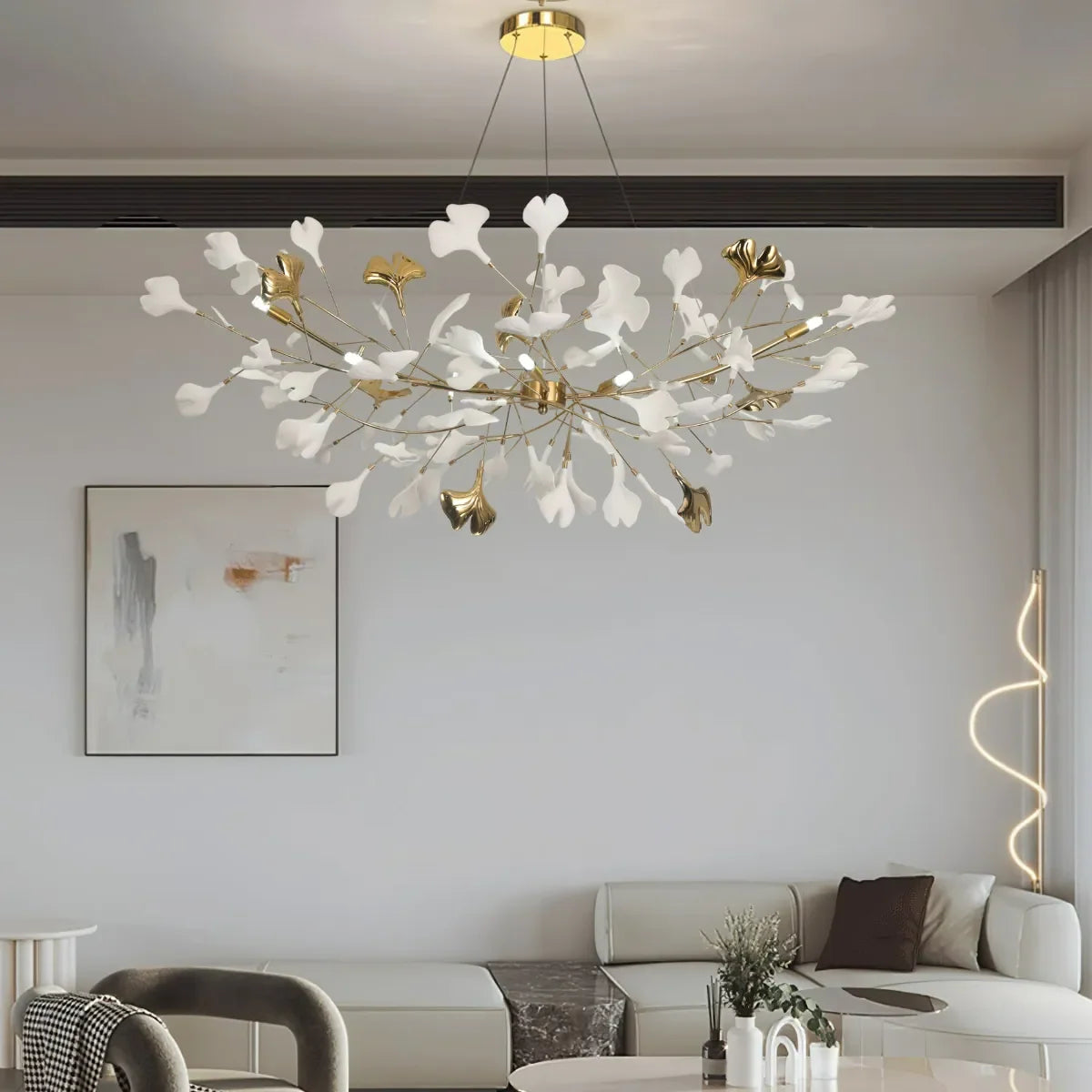 Pendant Light White Ceramic U-Shaped Design Adjustable Suspension