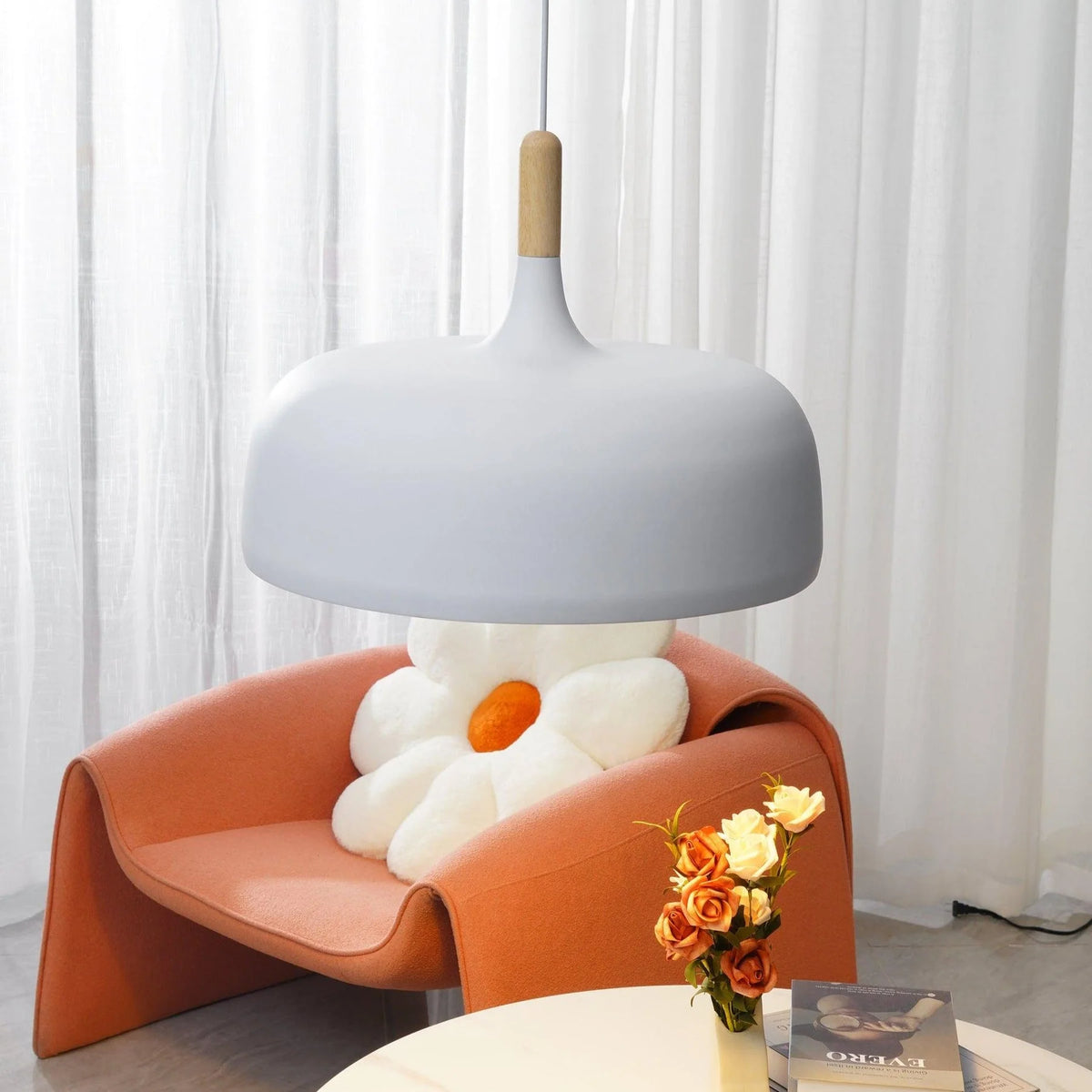 Pendant Light Zinc Alloy & Solid Wood Adjustable Cord