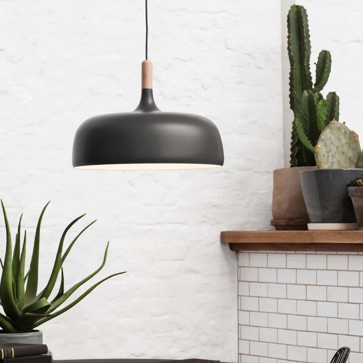 Pendant Light Zinc Alloy & Solid Wood Adjustable Cord