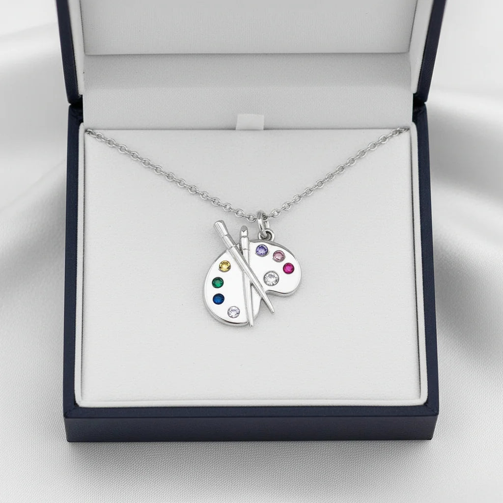 Pendant Necklace Palette-Shaped Colorful Zircon Accents